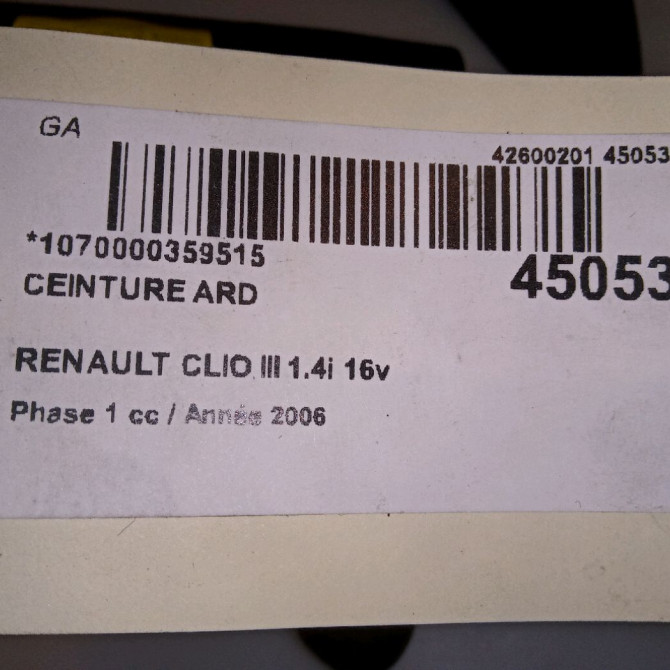 Ceinture arrière droite occasion RENAULT CLIO III Phase 1 09-2005->03-2009 1.4i 16v 100ch 8200683948 4