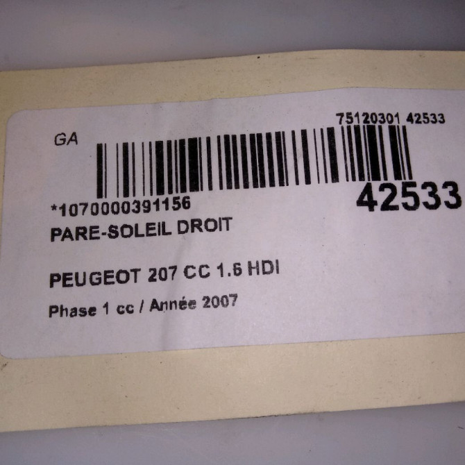 Pare-soleil droit occasion PEUGEOT 207 CC Phase 1 03-2007->... 1.6 HDI 112ch 16064165BJ 4