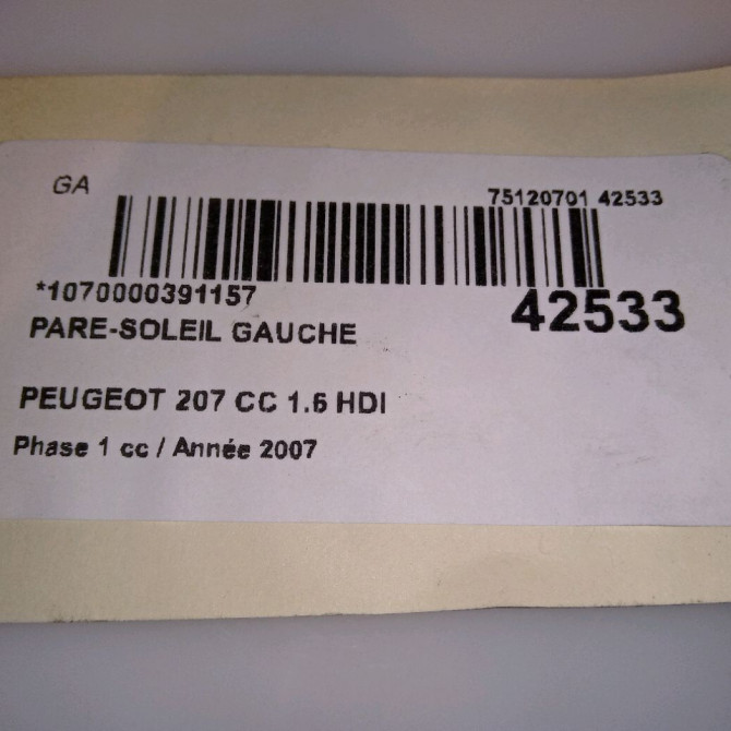 Pare-soleil gauche occasion PEUGEOT 207 CC Phase 1 03-2007->... 1.6 HDI 112ch 16064165BJ 4