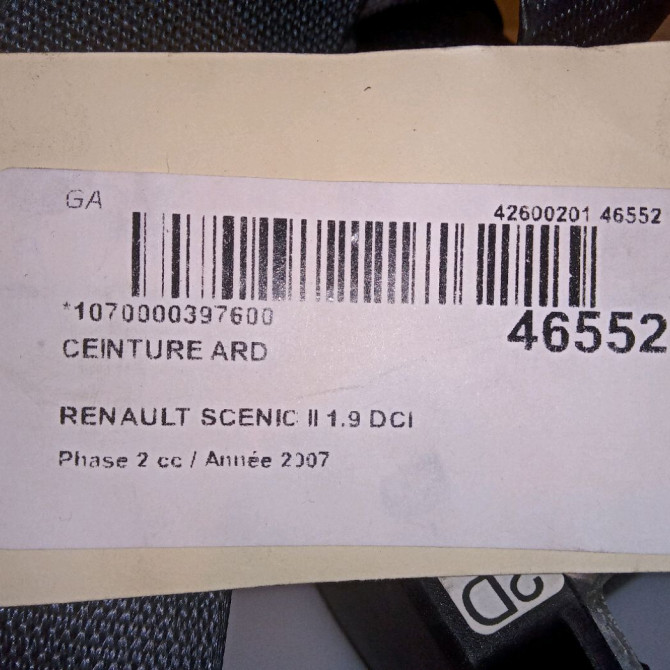 Ceinture arrière droite occasion RENAULT SCENIC II Phase 2 09-2006->04-2009 1.9 DCI 130ch 8200798399 4