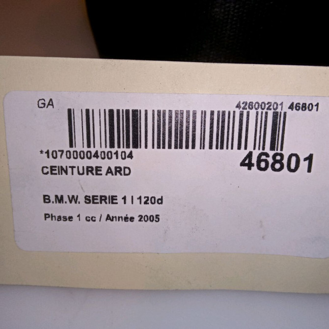 Ceinture arrière droite occasion B.M.W. SERIE 1 I Phase 1 05-2004->12-2006 120d 4