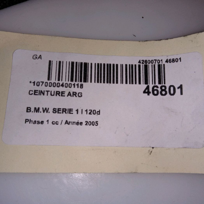 Ceinture arrière gauche occasion B.M.W. SERIE 1 I Phase 1 05-2004->12-2006 120d 4