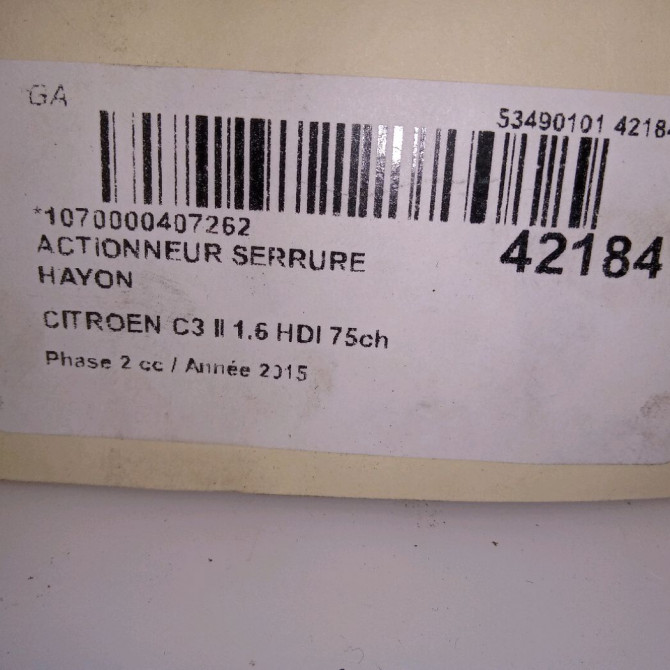 Actionneur serrure hayon occasion CITROEN C3 II Phase 2 03-2013->12-2016 1.6 HDI 75ch 5