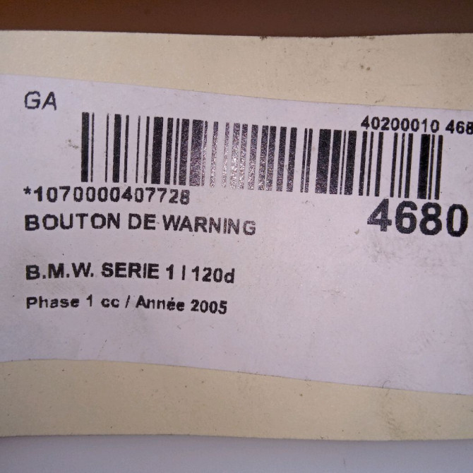 Bouton de warning occasion B.M.W. SERIE 1 I Phase 1 05-2004->12-2006 120d 61319196712 5