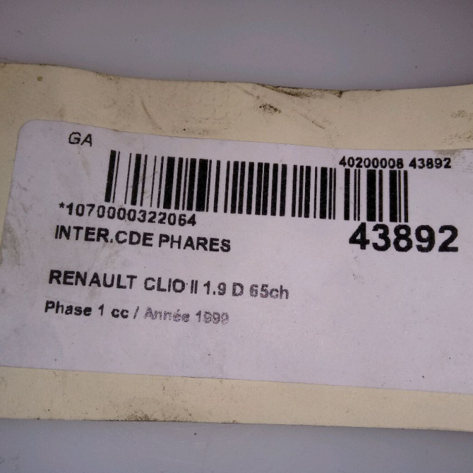 Interrupteur commande de phares occasion RENAULT CLIO II Phase 1 03-1998->06-2001 1.9 D 65ch 7701064226 5