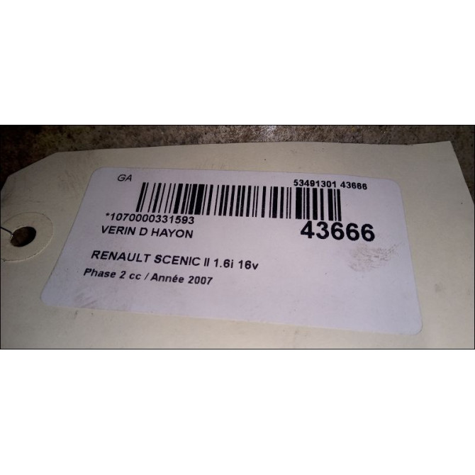 Verin droit hayon occasion RENAULT SCENIC II Phase 2 09-2006->04-2009 1.6i 16v 8200616559 2