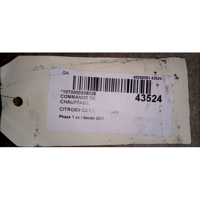 Commande de chauffage occasion CITROEN C3 II Phase 1 11-2009->02-2013 1.4 HDi 70ch 9675400280 3