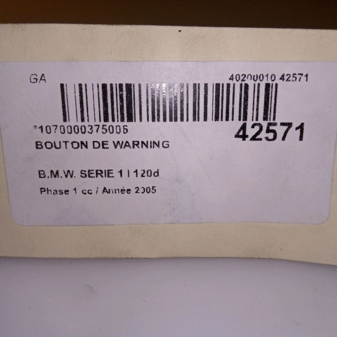Bouton de warning occasion B.M.W. SERIE 1 I Phase 1 05-2004->12-2006 120d 61319196712 4