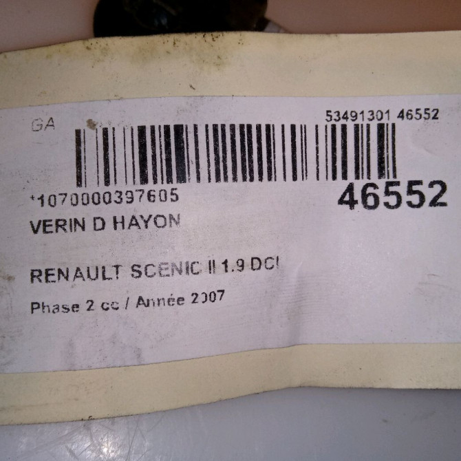Verin droit hayon occasion RENAULT SCENIC II Phase 2 09-2006->04-2009 1.9 DCI 130ch 8200616559 3