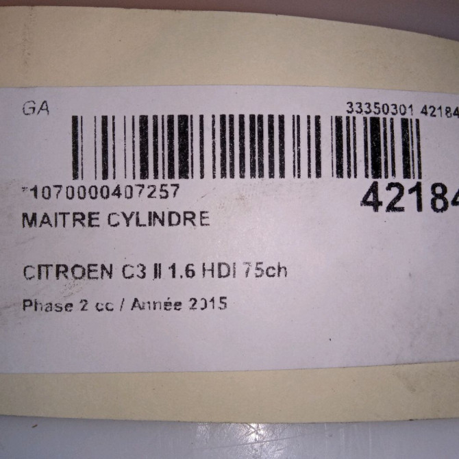 Maitre cylindre occasion CITROEN C3 II Phase 2 03-2013->12-2016 1.6 HDI 75ch 4601X0 5