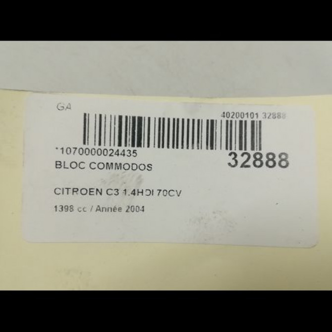 Bloc commodos occasion CITROEN C3 I Phase 1 04-2002->10-2005 1.4 HDi 6239VA 8