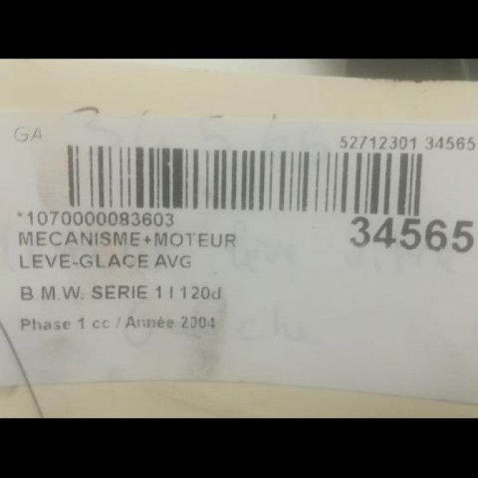 Mecanisme+moteur leve-glace avg occasion B.M.W. SERIE 1 I Phase 1 05-2004->12-2006 120d 51337138465 3