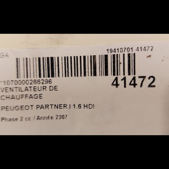 Ventilateur de chauffage occasion PEUGEOT PARTNER I Phase 2 11-2002->05-2008 1.6 HDI 16v 90ch 3