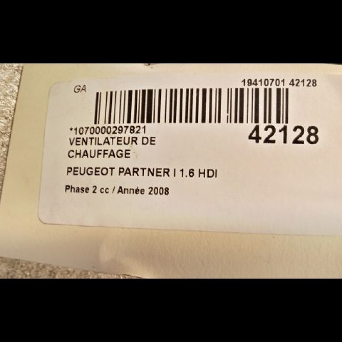 Ventilateur de chauffage occasion PEUGEOT PARTNER I Phase 2 11-2002->05-2008 1.6 HDI 90ch 3