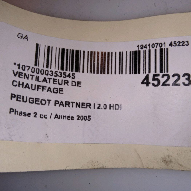 Ventilateur de chauffage occasion PEUGEOT PARTNER I Phase 2 11-2002->05-2008 2.0 HDI 5