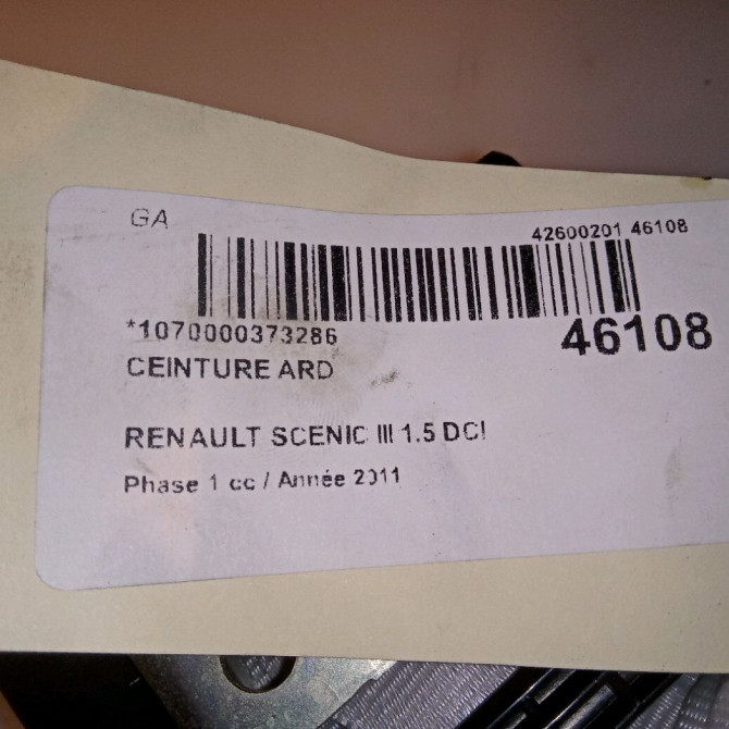 Ceinture arrière droite occasion RENAULT SCENIC III Phase 1 04-2009->11-2011 1.5 DCI 110ch 888404764R 4