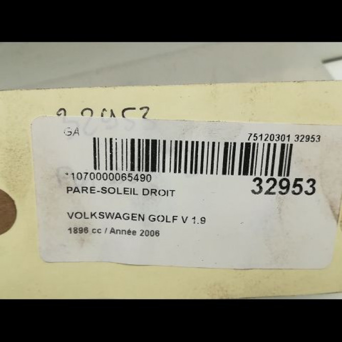 Pare-soleil droit occasion VOLKSWAGEN GOLF V Phase 1 11-2003->10-2008 1K0857552T4AN 3