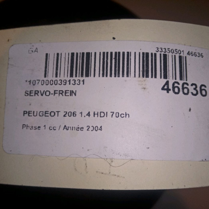 Servo-frein occasion PEUGEOT 206 Phase 1 09-1998->03-2009 1.4 HDI 70ch 4535T4 4