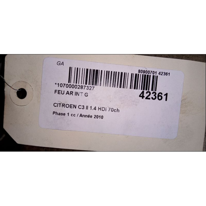 Feu arrière interieur gauche occasion CITROEN C3 II Phase 1 11-2009->02-2013 1.4 HDi 70ch 6350JC 3