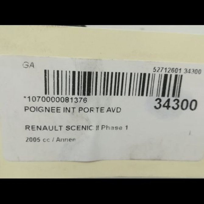 Poignee int porte avd occasion RENAULT SCENIC II Phase 1 03-2004->09-2006 8200843629 3
