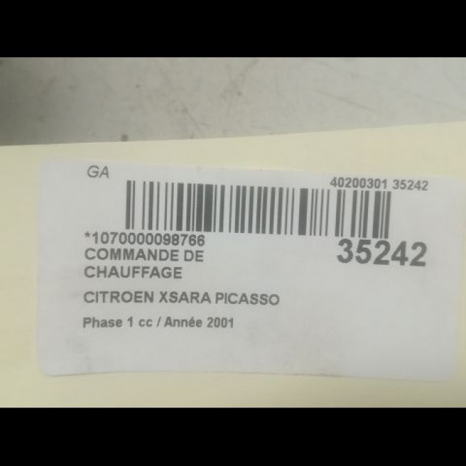 Commande de chauffage occasion CITROEN XSARA PICASSO Phase 1 12-1999->02-2004 1.8i 16v 6451HP 3