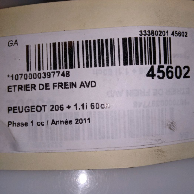 Etrier de frein avant droit occasion PEUGEOT 206 + Phase 1 03-2009->05-2013 1.1i 60ch 4