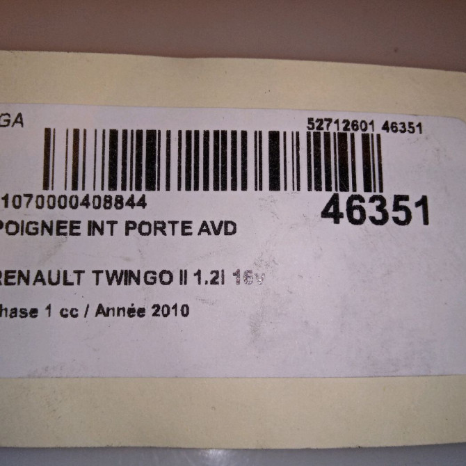 Poignee int porte avd occasion RENAULT TWINGO II Phase 1 06-2007->11-2011 1.2i 16v 75ch 8200843629 5