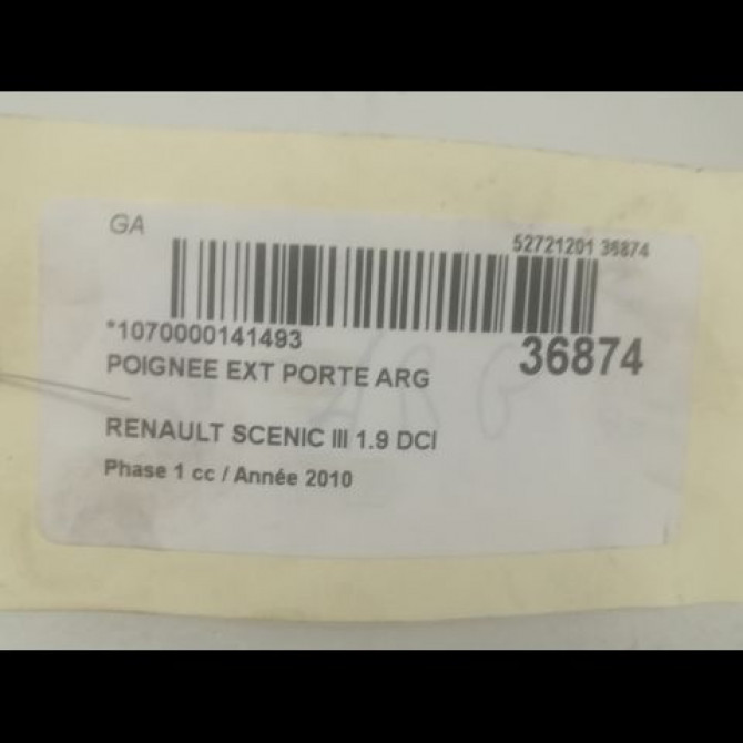 Poignee ext porte arg occasion RENAULT SCENIC III Phase 1 04-2009->11-2011 1.9 DCI 130ch 806B09590R 3