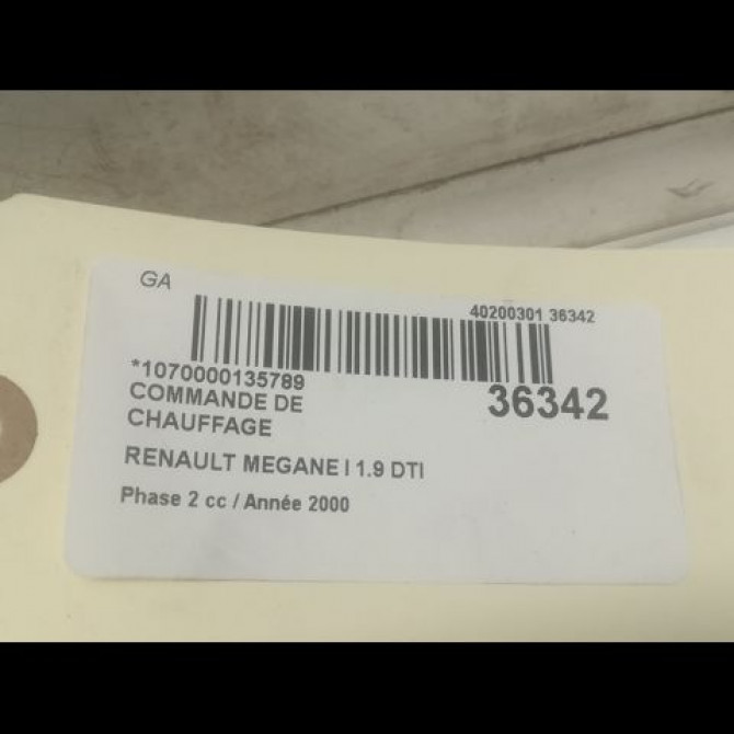 Commande de chauffage occasion RENAULT MEGANE I Phase 2 03-1999->06-2003 1.9 DTI 7701048355 3