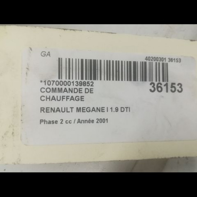 Commande de chauffage occasion RENAULT MEGANE I Phase 2 03-1999->06-2003 1.9 DTI 7701048355 3