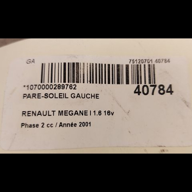 Pare-soleil gauche occasion RENAULT MEGANE I Phase 2 03-1999->06-2003 1.6 16v 8200247948 3