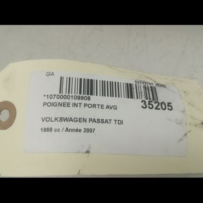 Poignee int porte avg occasion VOLKSWAGEN PASSAT V Phase 1 03-2005->10-2010 2.0 TDI 140ch 3C1837113DTDZ 3