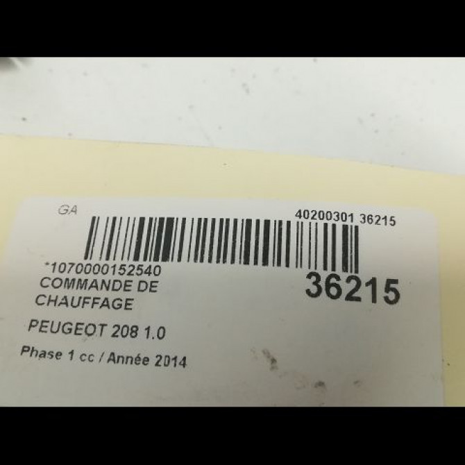 Commande de chauffage occasion PEUGEOT 208 208 Phase 1 2012-03-01->2015-09-30 1.0 PURETECH 68ch 9672248680 3