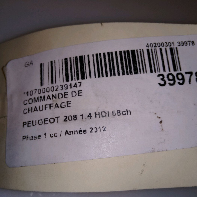 Commande de chauffage occasion PEUGEOT 208 208 Phase 1 2012-03-01->2015-09-30 1.4 HDI 68ch 9672248380 4