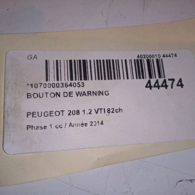 Bouton de warning occasion PEUGEOT 208 208 Phase 1 2012-03-01->2015-09-30 1.2 VTI 82ch 4