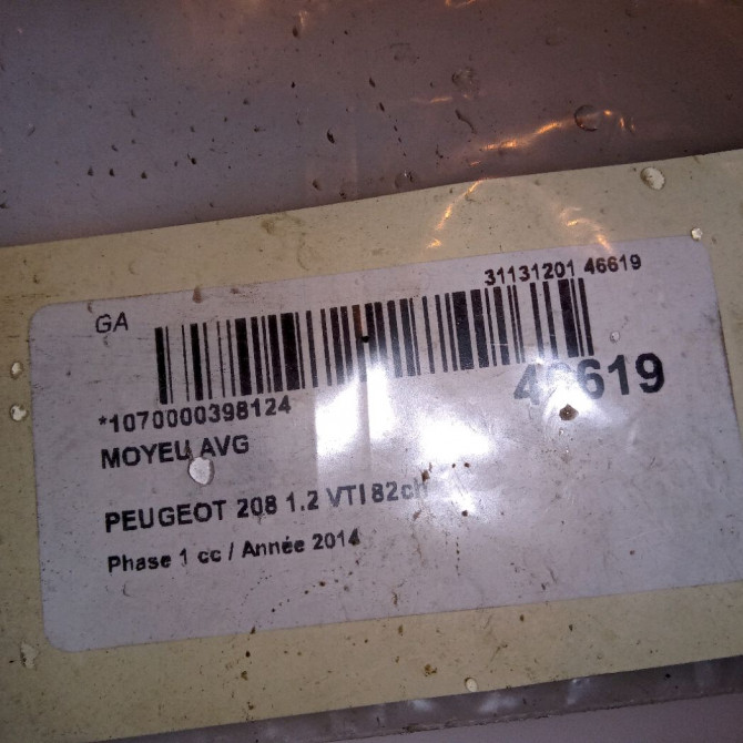 Moyeu avg occasion PEUGEOT 208 208 Phase 1 2012-03-01->2015-09-30 1.2 VTI 82ch 4