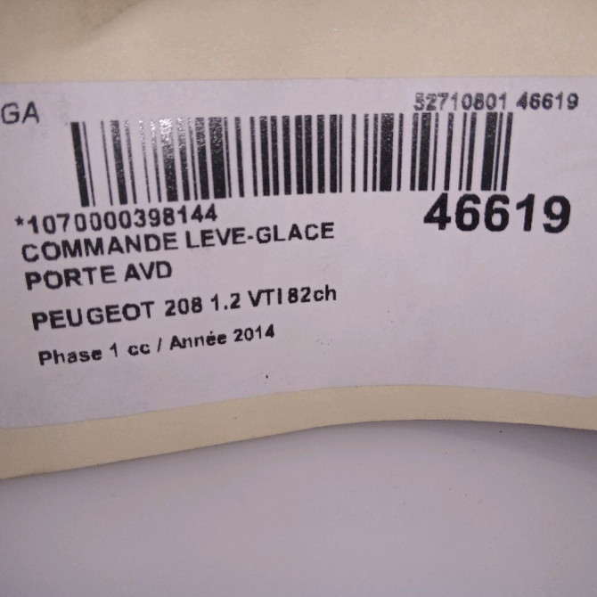 Commande lève-glace porte avant droite occasion PEUGEOT 208 208 Phase 1 2012-03-01->2015-09-30 1.2 VTI 82ch 5