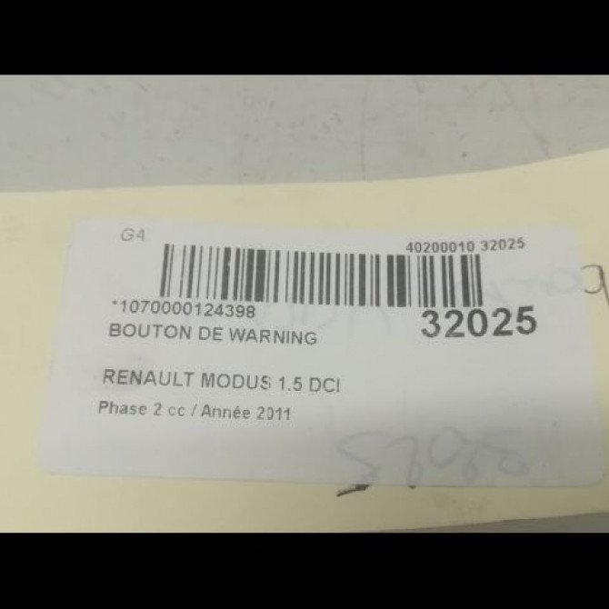 Bouton de warning occasion RENAULT MODUS Phase 2 01-2008->12-2012 1.5 DCI 75ch 252103766R 3