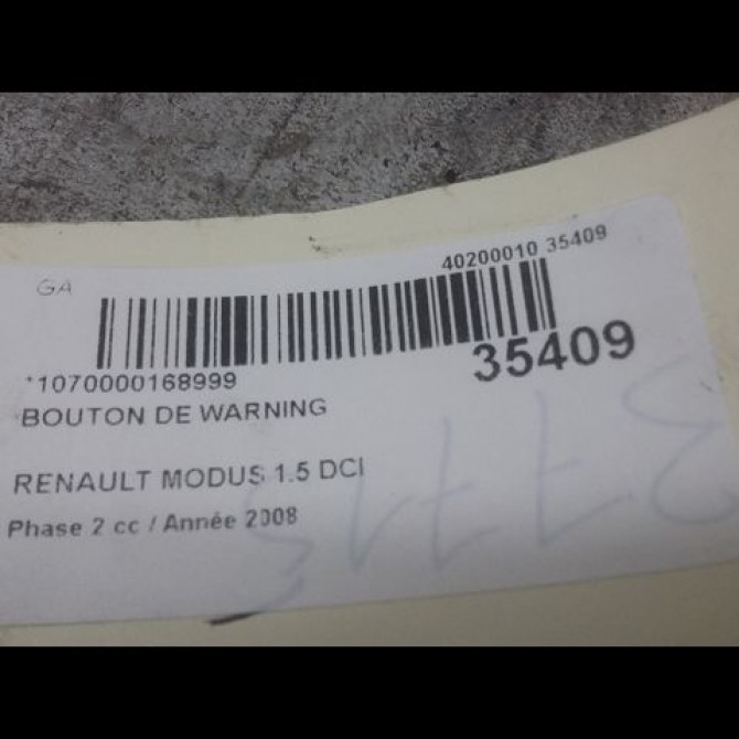 Bouton de warning occasion RENAULT MODUS Phase 2 01-2008->12-2012 1.5 DCI 105ch 252103766R 3