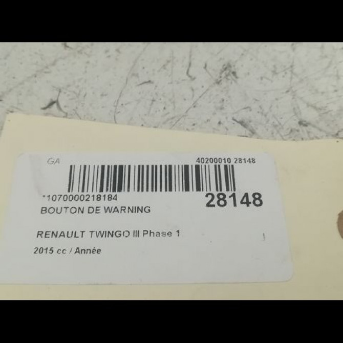 Bouton de warning occasion RENAULT TWINGO III Phase 1 06-2014->... 252103766R 3