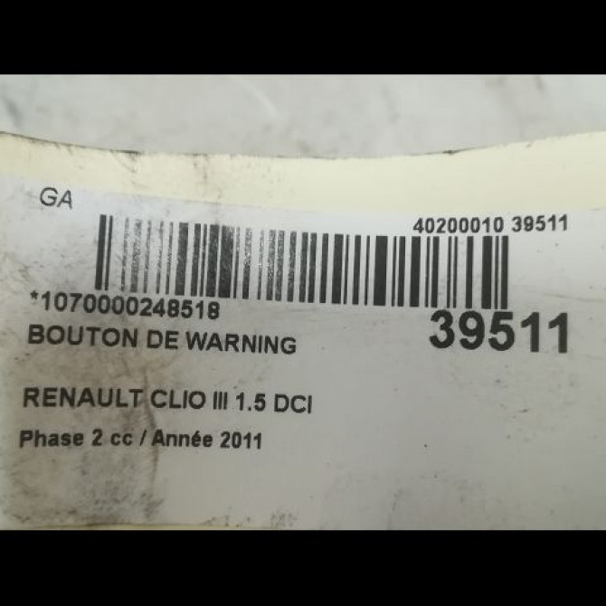 Bouton de warning occasion RENAULT CLIO III Phase 2 03-2009->12-2014 1.5 DCI 90ch 252103766R 3