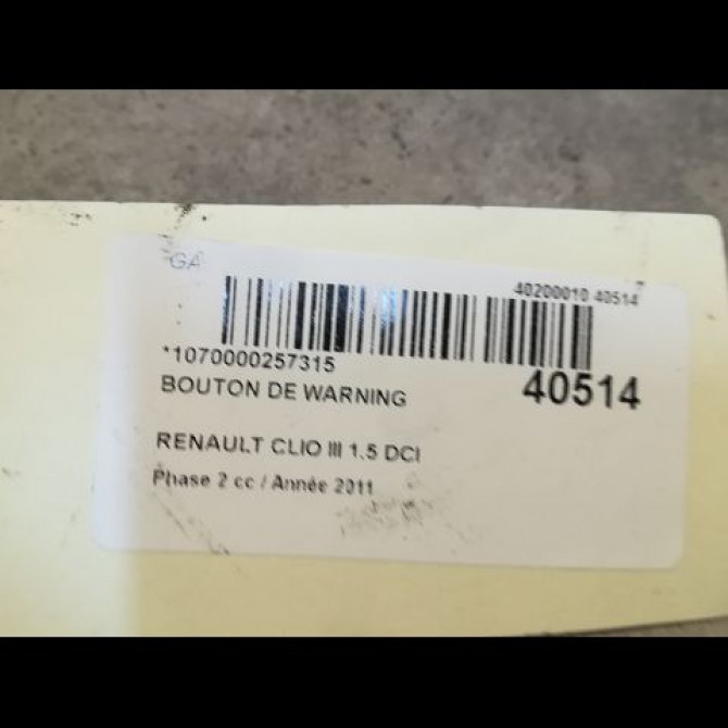 Bouton de warning occasion RENAULT CLIO III Phase 2 03-2009->12-2014 1.5 DCI 90ch 252103766R 2
