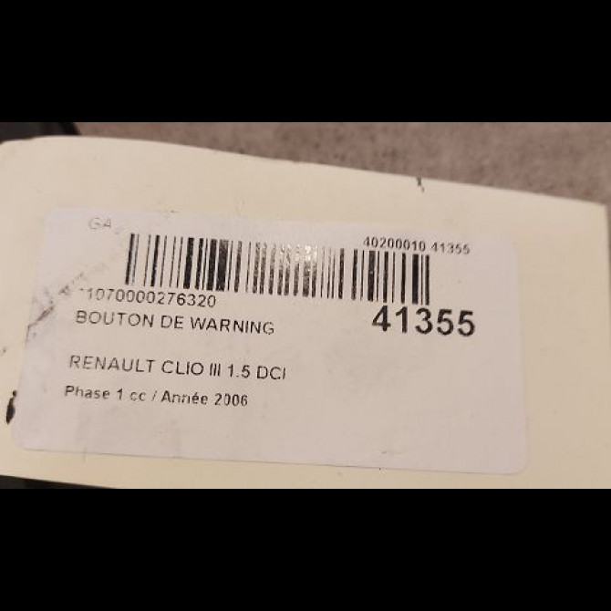 Bouton de warning occasion RENAULT CLIO III Phase 1 09-2005->03-2009 1.5 DCI 85ch 252103766R 2