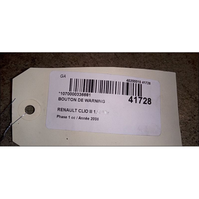 Bouton de warning occasion RENAULT CLIO III Phase 1 09-2005->03-2009 1.6i 16v 110ch 252103766R 2