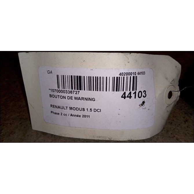 Bouton de warning occasion RENAULT MODUS Phase 2 01-2008->12-2012 1.5 DCI 75ch 252103766R 3