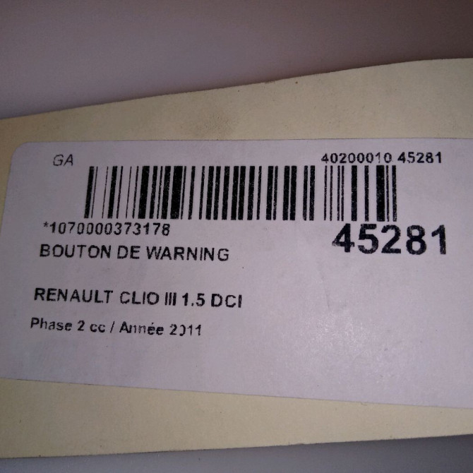 Bouton de warning occasion RENAULT CLIO III Phase 2 03-2009->12-2014 1.5 DCI 75ch 252103766R 4