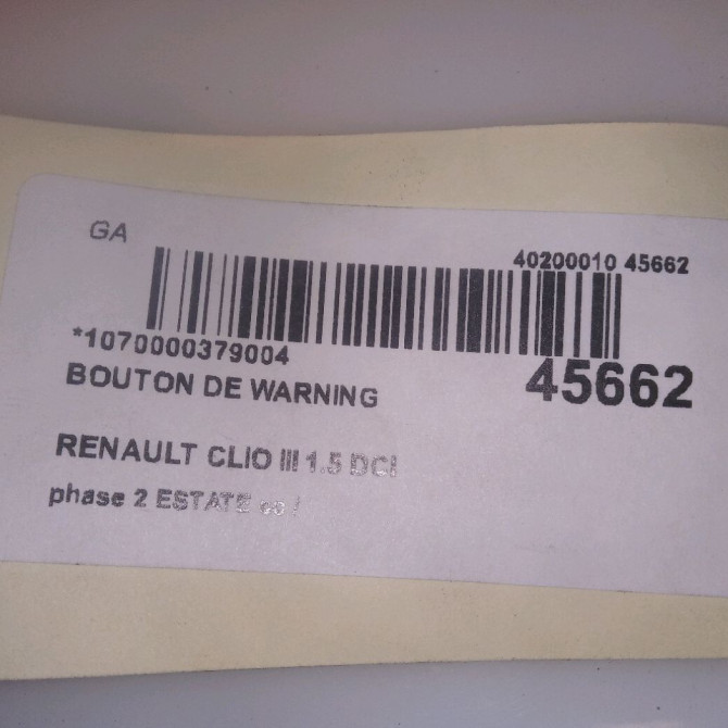 Bouton de warning occasion RENAULT CLIO III phase 2 ESTATE 03-2009->12-2014 1.5 DCI 75ch 252103766R 4