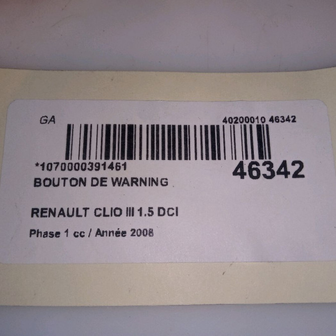 Bouton de warning occasion RENAULT CLIO III Phase 1 09-2005->03-2009 1.5 DCI 105ch 252103766R 4