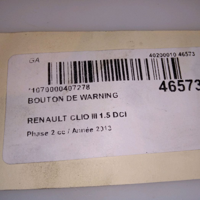 Bouton de warning occasion RENAULT CLIO III Phase 2 03-2009->12-2014 1.5 DCI 75ch 252103766R 5