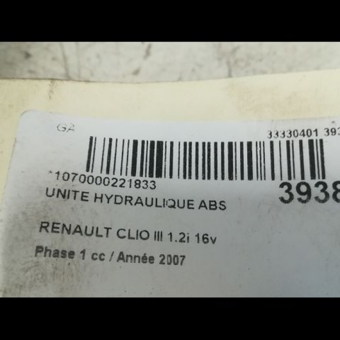 Unité hydraulique ABS occasion RENAULT CLIO III Phase 1 09-2005->03-2009 1.2i 16v 75ch 7701209606 3